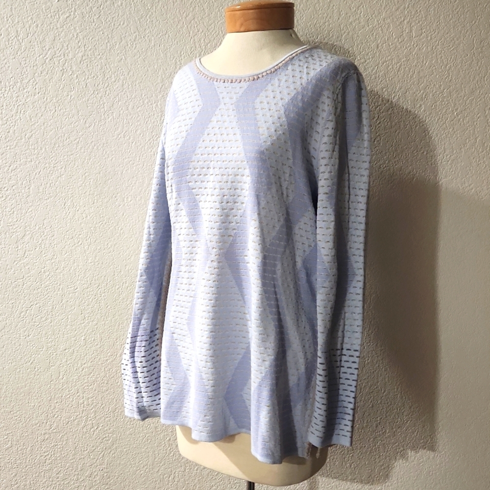 Nic + Zoe Chevron Pullover Sweater Sky Blue Large